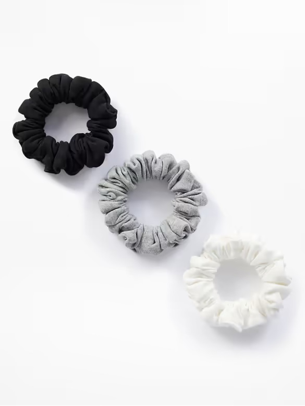 Athleta 3-Pack Hair Scrunchies - Black, Gray & White